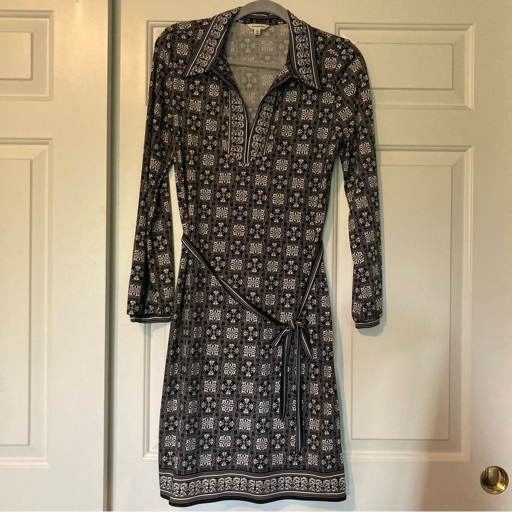 Max Studio Long Sleeve Office Dress, Black and White
